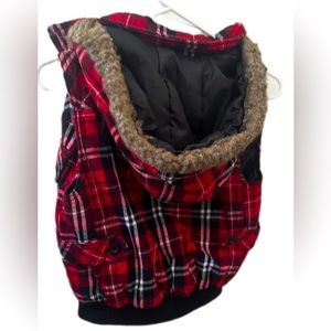 Kids Sz. Small Ashley Puffer Flannel Vest Hoodie with Faux Fur